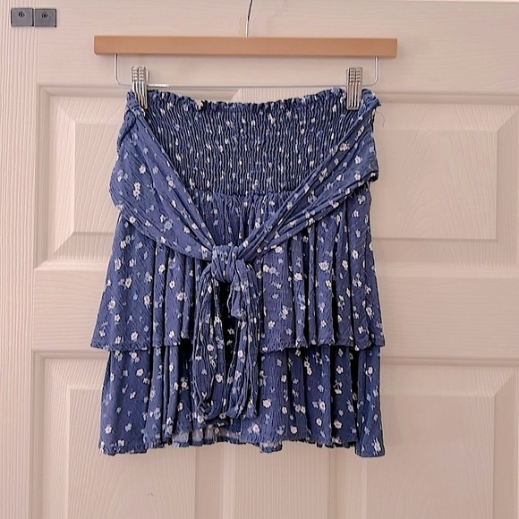 WHITEROOM + CACTUS Double Layered Mini Skirt Smocked Waist Tie Belt Medium - Picture 3 of 11